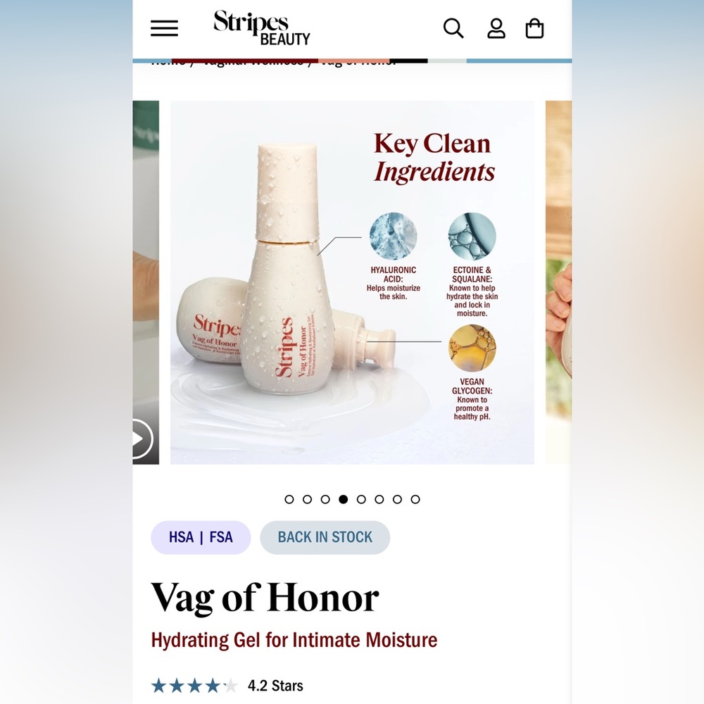 Stripes Vag of Honor Intimate Moisturizing Gel Cream NWT Skincare for Down There